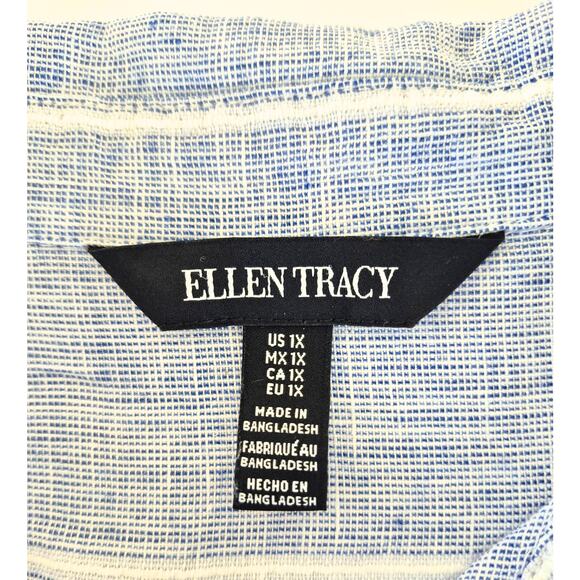 Ellen Tracy Tunic Top 100% Linen Size XL Blue White Nautical Coastal Vacation - Picture 3 of 9